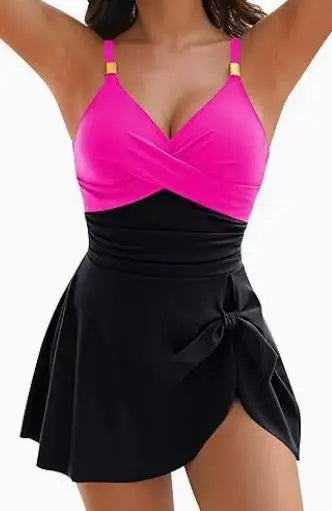 S-2XL 8 Colors Women New Swim Dress Tummy Control Sexy One Piece Slim & Comfortable Ruched & Cross Swimwear Elastic Beachwear Bikini Cover Ups Dress