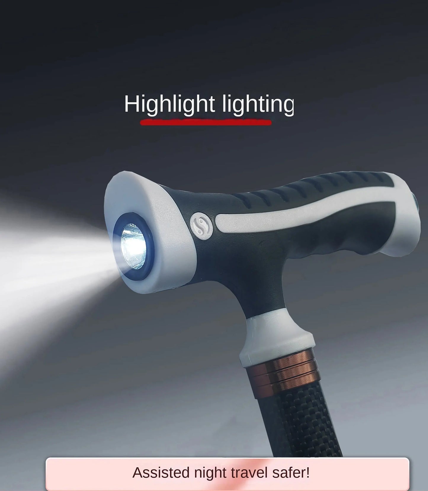 Ultra-Light Retractable Carbon Fiber with Lamp Handle Night Hiking Booster Walking Anti-Slip Breaking Four-Legged Stable Armrest Stick Column Stick Device