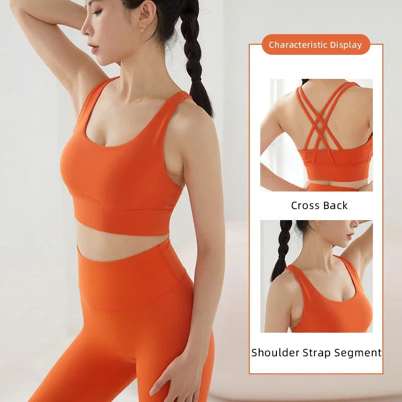 14 Colors S-XL New Push Up Sports Bra Yoga Vest  Cross Back Fitness Sexy Padded Top Gym Shock Absorbing Running Breathable Crop Top Sportswear