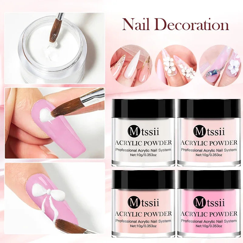 8pcs Nail Acrylic Powder Liquid Set Clear Nude Pink Monomer Liquid Set With Nail Brush For Nails Extension Carving Flower DIY Women Beauty Salon Spa Accessories Nail Care Tools Set