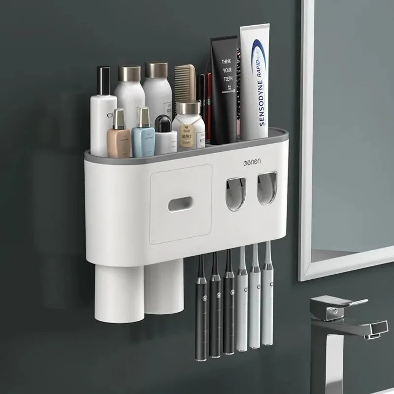 NEW 1Pcs Pink/Black/Gray Color Wash Set  Automatic Toothpaste Squeezer Cups Gargle Cup  Punch-Free Toothbrush Cup Holder Storage Rack Bathroom Products Home Accessories