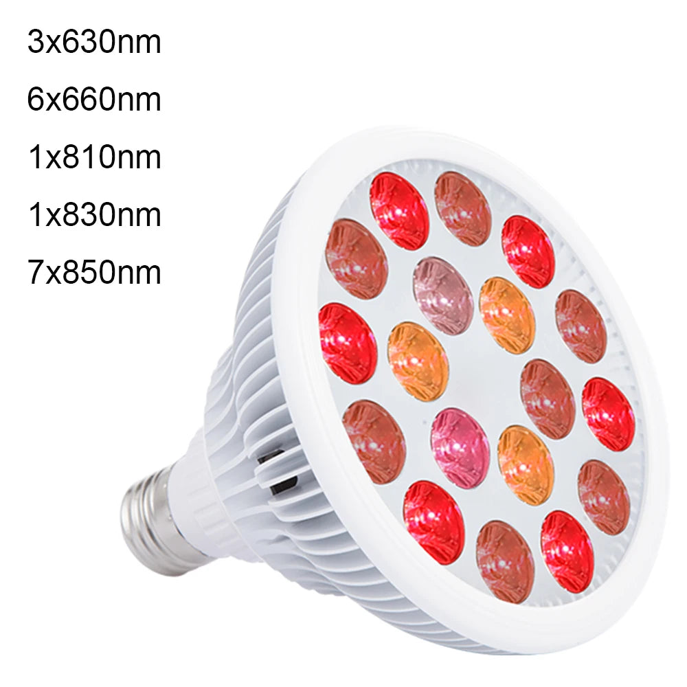 54W Red LED Light Therapy Bulb 630nm 660nm 810nm 830nm 850nm Infrared Light Bulb E27 Red Light Women Skin Care Supplies