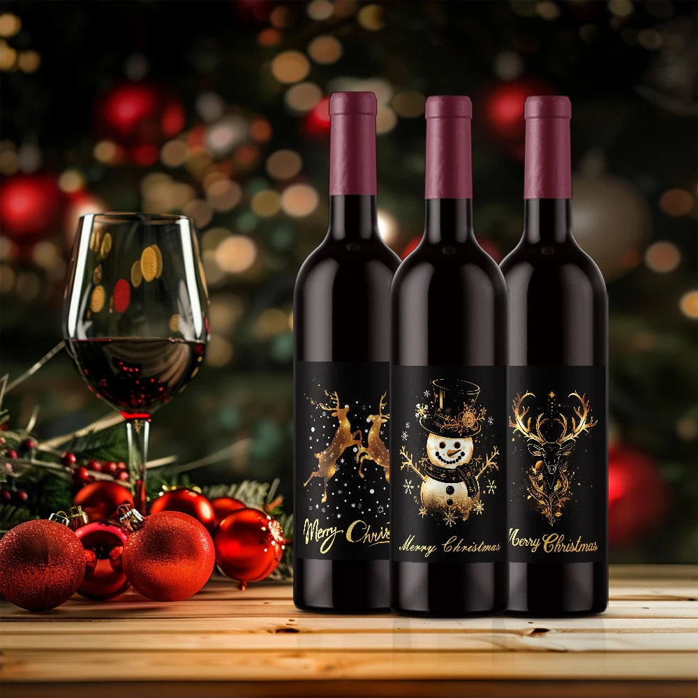 9pcs Set Christmas Decoration Wine Bottle Waterproof Stickers 5x3.93inch Christmas Wine Label, Christmas Party Decoration New Year Eve Supplies