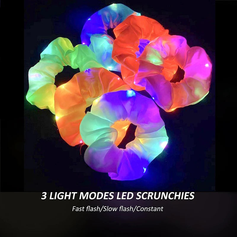 1/10/20 PCS Set LED Luminous Earrings Scrunchies Glowing Hairband Girl Light Up Hair Scrunchy Rave Festival Party Night Clubwear Headwear Supplies Hair Accessories