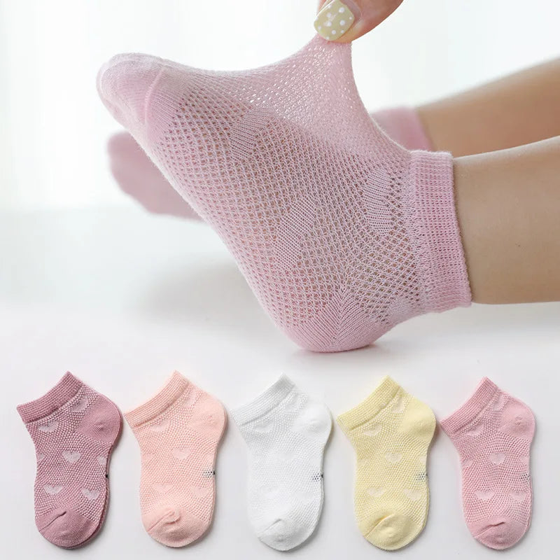 5 Pairs Set 0-12Y Summer Cotton Newborn Kids Socks Cute Cartoon Thin Mesh Baby Short Socks Dinosaur Bear Children Socks for Boys Girls Apparel Accessories