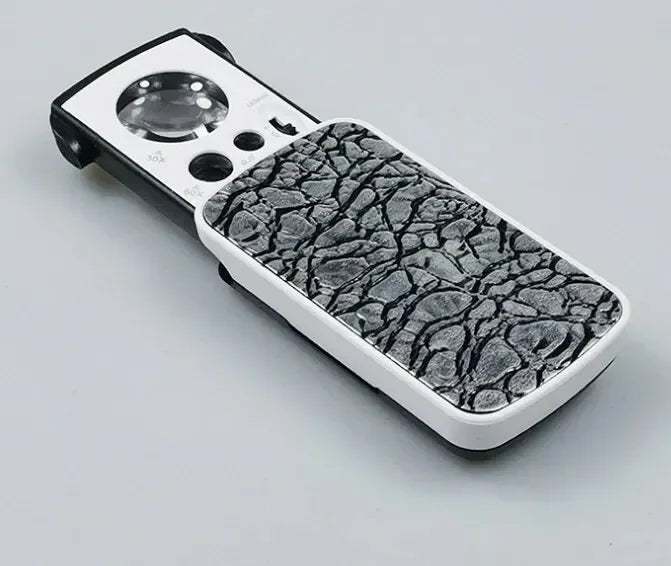 Portable Triplex Magnification Loupe 30X-90X-Slide-Out LED/UV Lighted Jewelry Magnifier for Precision Gemology & Micro-Engraving