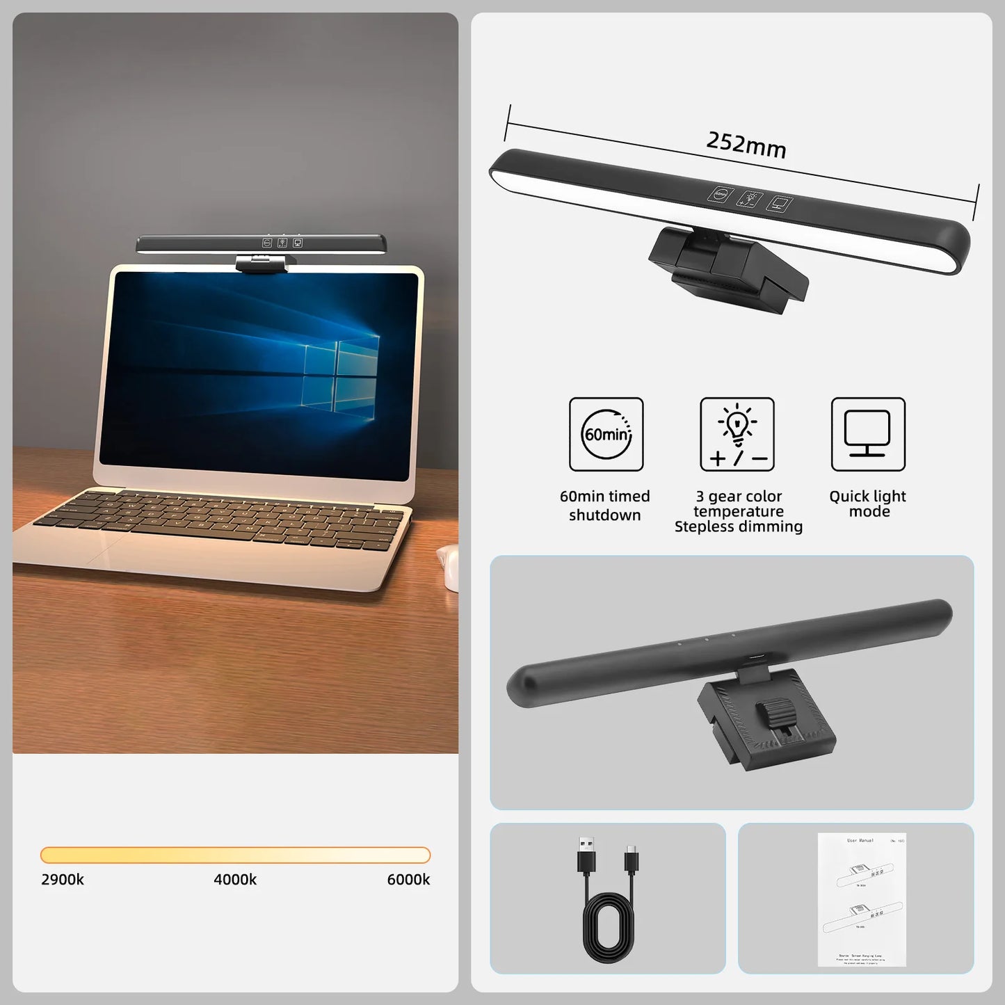 NEW Arrivals 18CM/25CM/33CM/50CM Computer Monitor Light Bar Screen Hanging Light Eyes Protection USB Type-C LED Computer Light Reading Light for Study Office Gaming