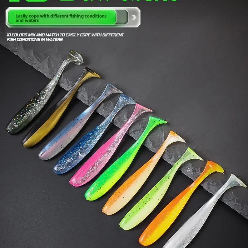 100 PCS Set High-Quality Soft Two-Tone Tail Luminous Glow in the Dark Night Fishing Lures Soft Bait Fake Bait with Lead Head Hook River Ocean Lakes Fishing Accessories Tools Set