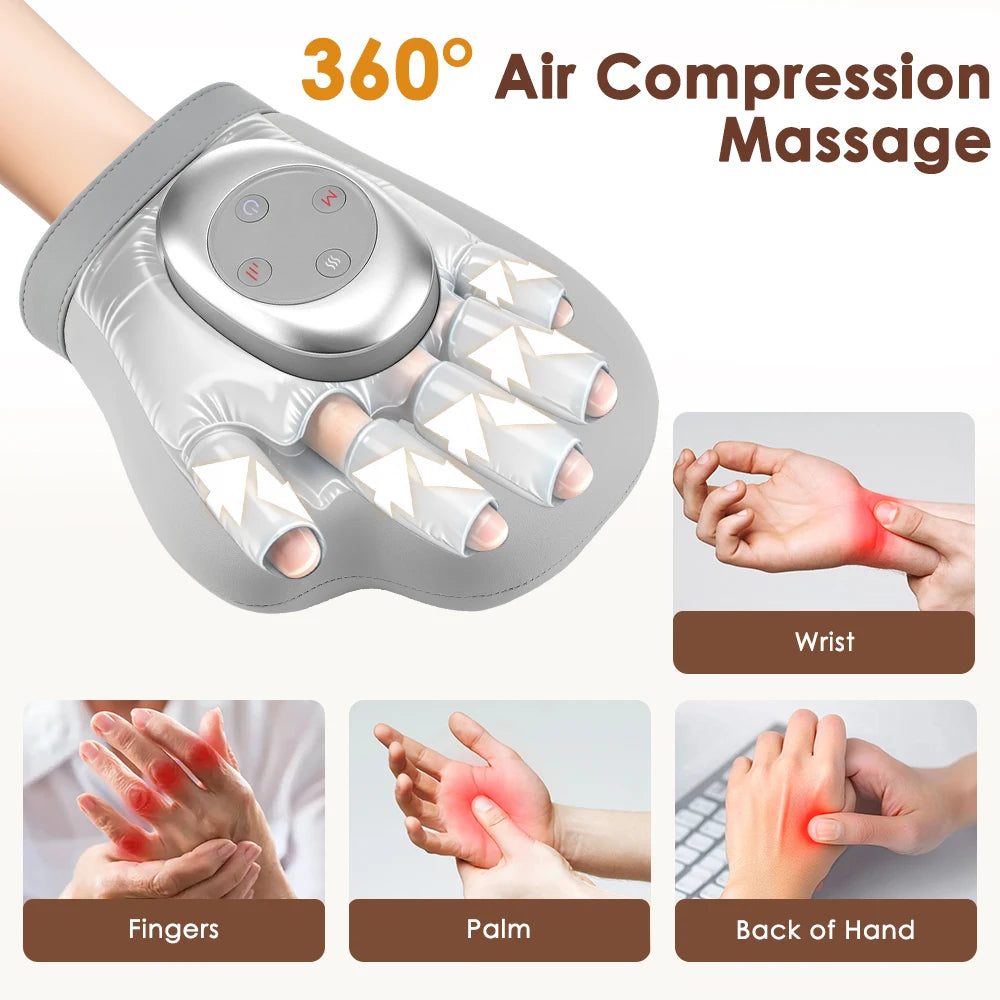 3-5 Modes Touch Screen 360° Air Pressure Hand Massager 5 Levels 3 Modes Airbag Shiatsu Kneading Palm Wrist Fingers Acupoint Hot Compress Type C Charging Port Hand Pain Relief Massager Relaxation Device