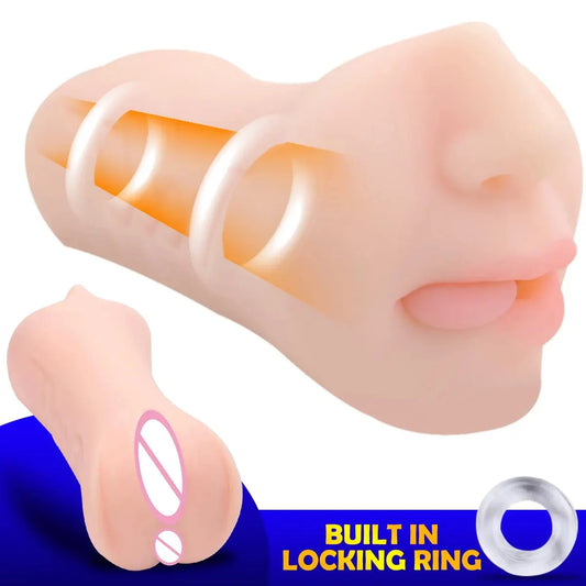 3 IN 1 Sex Toys Masturbation For Men With Three Rings Deep Throat Artificial Real Pussy Oral Male Toy Blowjob Realistic Vagina