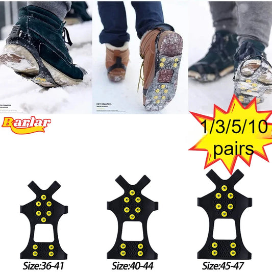 NEW Arrivals 10 Studs Snow Ice Claw Unisex Anti-Skid Snow Ice Plastic Elastomer Climbing Crampons Shoes Boots Covers Walking Hiking Accessories Sports Supplies