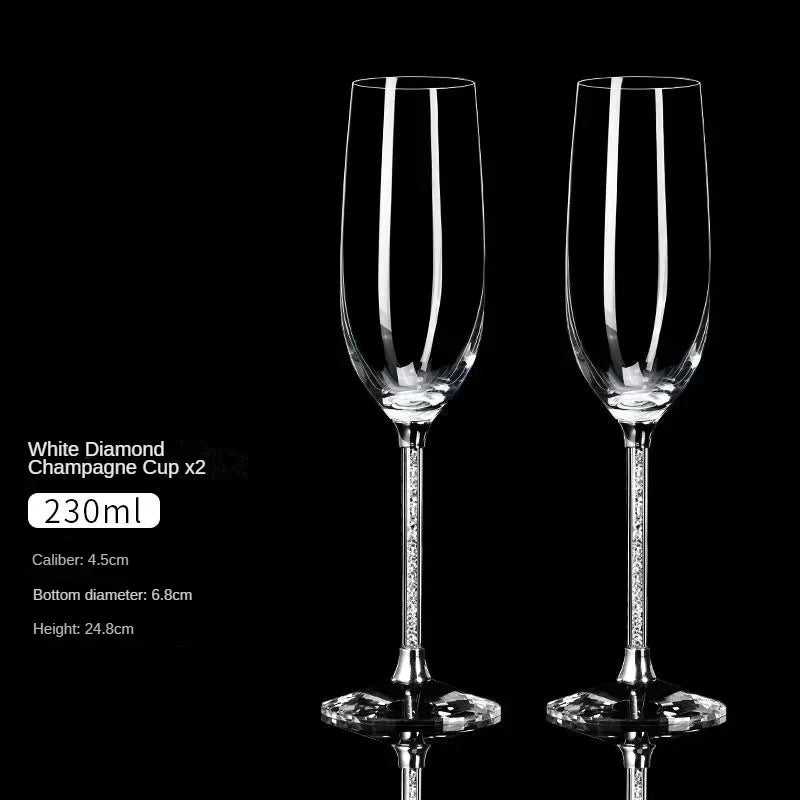NEW European Diamond Crystal Champagne Cup Set High Beauty Handmade High Foot Cup Bubble Mug Household Wine Set Couple Pair Cups Wedding Evening Party Business Dinner Home Restaurants Barware Accessories