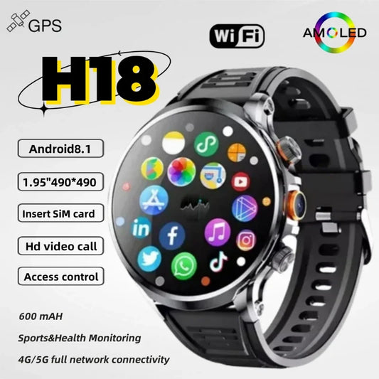 NEW Arrivals GPS Tracker Heart Rate Blood Pressure Multiple Sports Modes and Languages Android Adult Smart Watch 1.95 'AMOLED 8GB+128GB Storage 4G Full Network Google Play WIFI GPS Sim Card