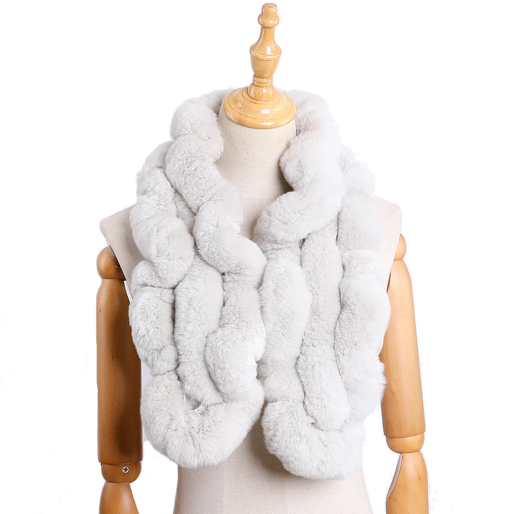 Low-Price Sales are Limited Genuine Women's Girls Winter Warm Soft Real Rex Rabbit Fur Hand Sew Scarf Scarves Wraps Neck Warmer Shawl Scarfs Female Ladies Winter Fashion Clothing Accessories Products