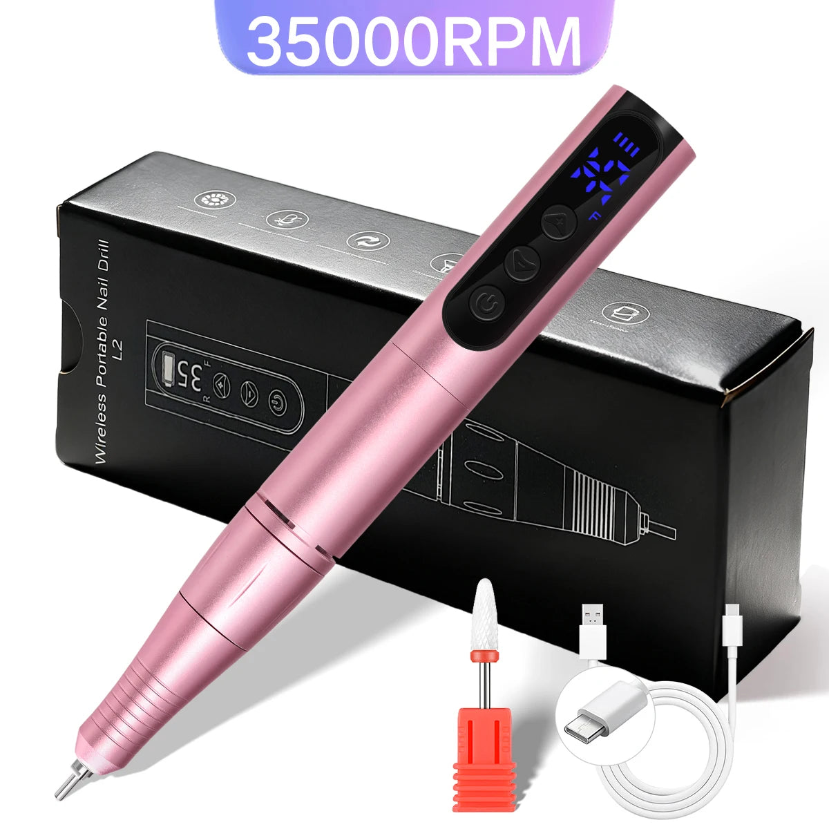 35000RPM Rechargeable Portable Nail Drill Machine With LCD Display Nails Sander For Acrylic Gel Polish Professional Nail Tool