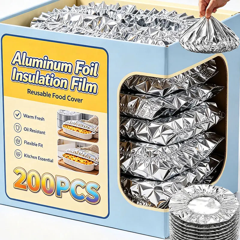 100/200 PCS Set Fresh-Keep Aluminum Foil Insulation Covers Disposable Food Cover Foil Film Saran Warp Fruit Storage Cover Kitchen Insulation Lid Outdoor Travel Camping Picnic Food Accessories