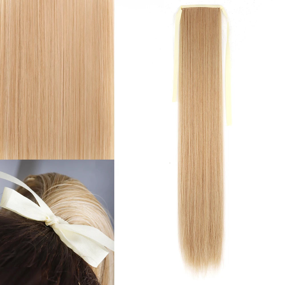 NEW  Synthetic Long Straight Wrap Around Clip In Ponytail Hair Extension Can Be Permed Heat Resistant Pony Tail Fake Hair