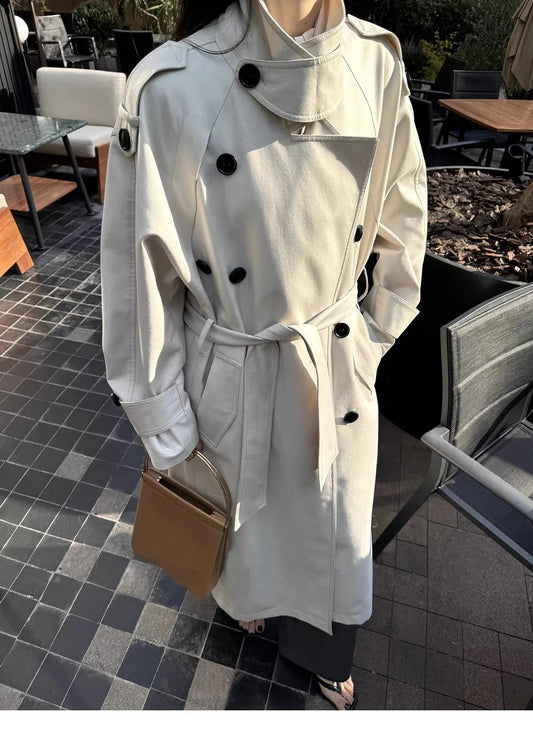 S-2XL Size 4 Colors  Spring Autumn Oversized Long  Trench Coat for Women Double Breasted Loose Casual Korean Fashion Overcoat Outwear