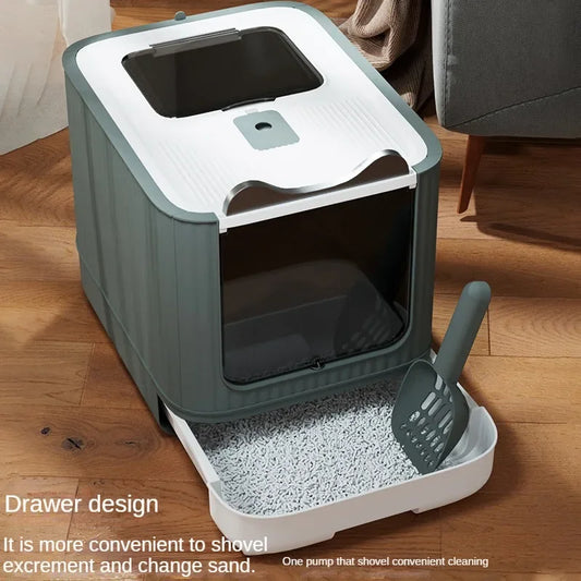 44.5CM X 37.5CM Cat Litter Basin Oversized Splash-Proof Fully Enclosed Cat Toilet Sterilization Deodorant Drawer Cat Litter Basin Pets Cleaning Supplies