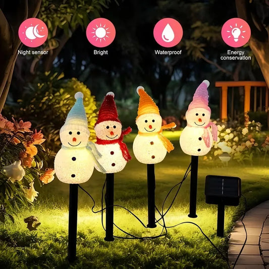 4 Colors Solar Snowman Christmas Lights for Outdoor Holiday Decoration Solar Powered Snowman Garden Stake Lights for Christmas and Garden