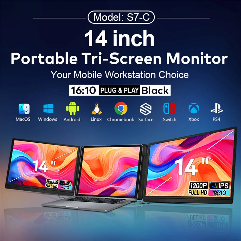 14" to 16" Inch 1080P-2560P Dual Screen Extender Display FHD IPS Triple Expandable Monitor High Definition for Laptop Productivity