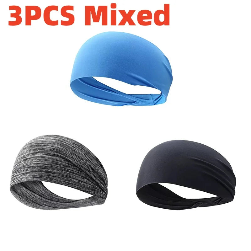 5 PCS Set Women/Men Sports Headband Outdoor Running Fitness Sweatband Elastic Absorbent Sweat Cycling Jog Tennis Yoga Gym Head Band Hair Bandage Sports Accessories