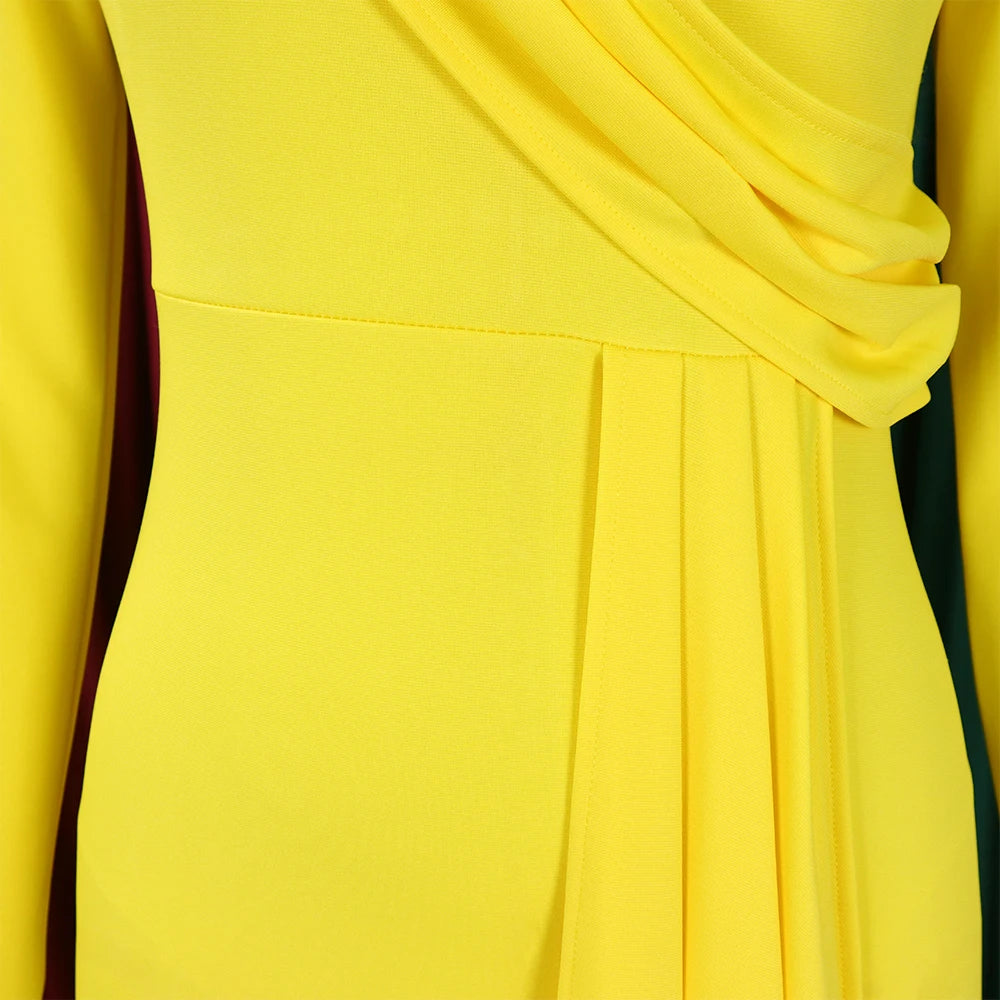 Plus Size Elegant  Dress Woman O Neck Full Sleeve Big Swing Sheath Mid Calf Fashion Female Birthday Party Dinner Dress