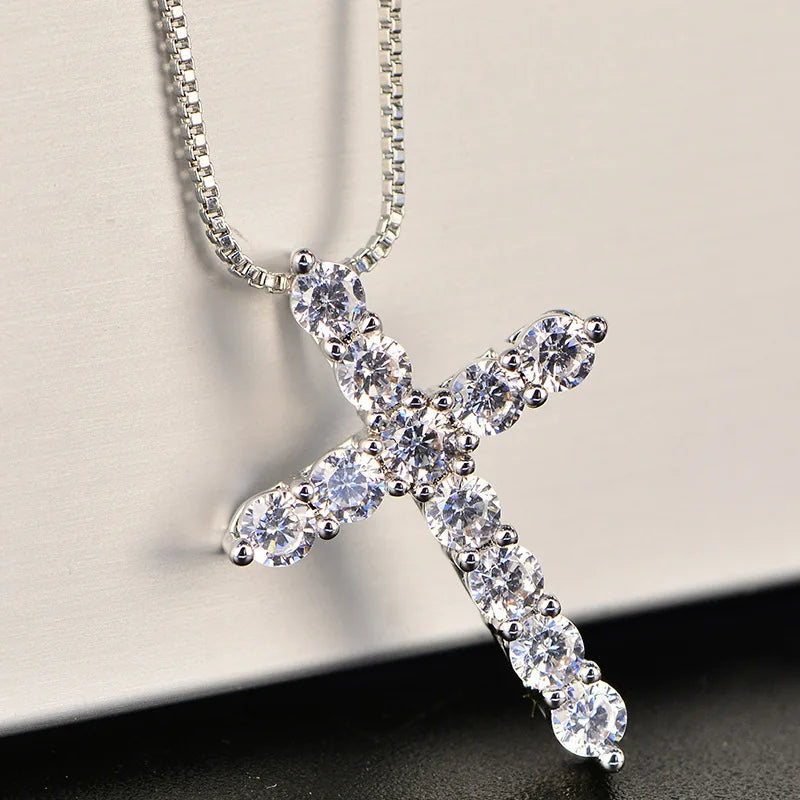 16-24inches 925 Sterling Silver Necklace Box Chain Shinny Crystal Classic Cross Pendant For Women Men Fashion Jewelry Gifts