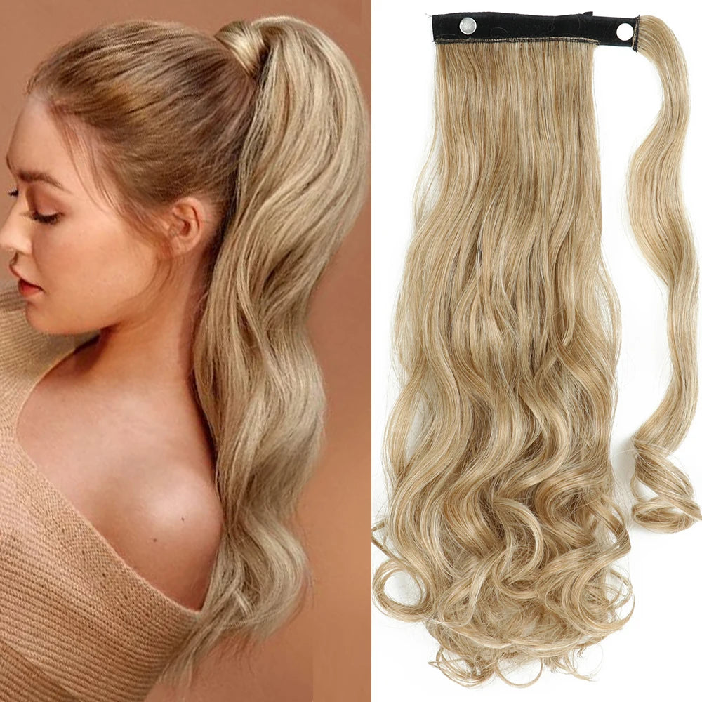 NEW  Synthetic Long Straight Wrap Around Clip In Ponytail Hair Extension Can Be Permed Heat Resistant Pony Tail Fake Hair