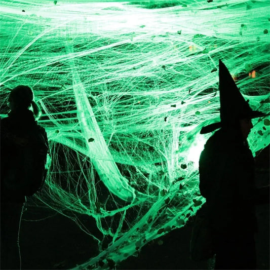Glow in Dark Spider Webs and Fake Spiders White Stretch Cobwebs Halloween Decorations Outdoor Horror Haunted House Decor Props
