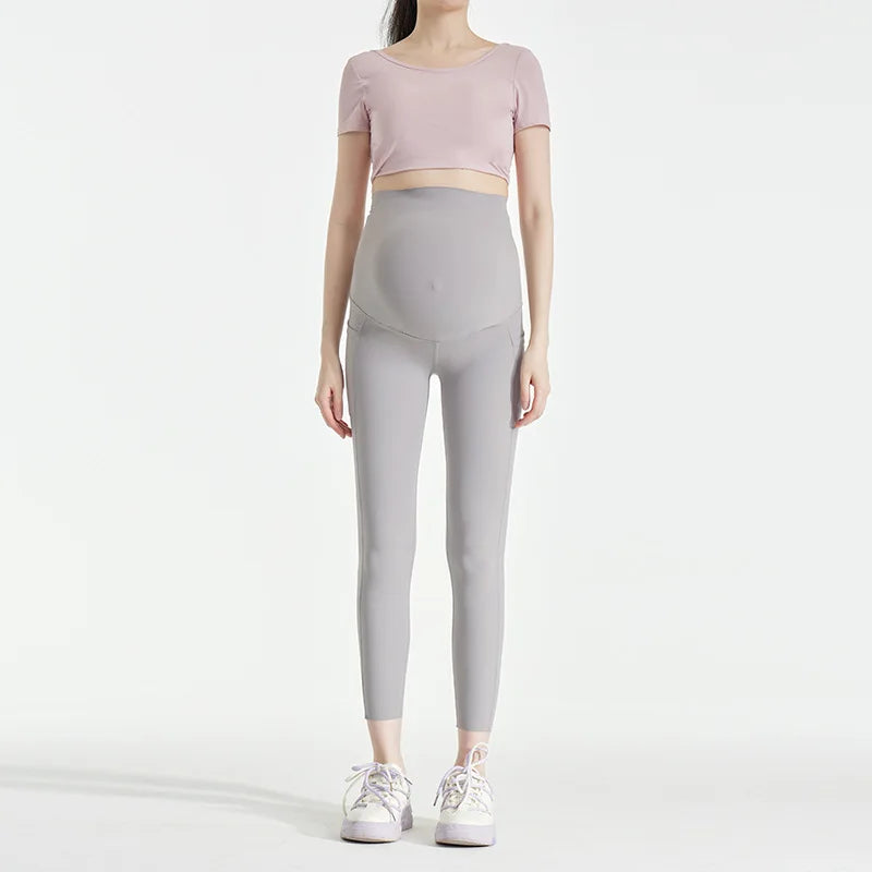 NEW Arrivals Black/Gray Color Maternity Bottoming Pants Spring and Fall Models Spring and Summer New Maternity Yoga Shark Pants Pockets Maternity Pants Ladies Sports Clothes