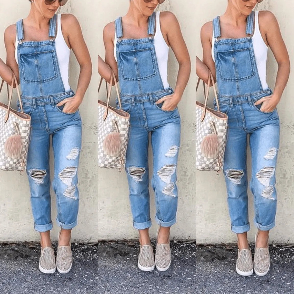 NEW Arrivals UK Size S-3XL Women Hole Denim Jumpsuit Overalls Casual Sport New Suspenders Ripped Female Washed Pocket Street Straight Leg long Jumpsuits
