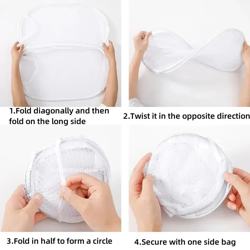 2-10 PCS Set Folding Dirty Laundry Sorting Basket Washing Frame Bathroom Cloth Mesh Storage Bag Frame Bucket Laundry Organizers Storage Pouch Cleaning Accessory Sets