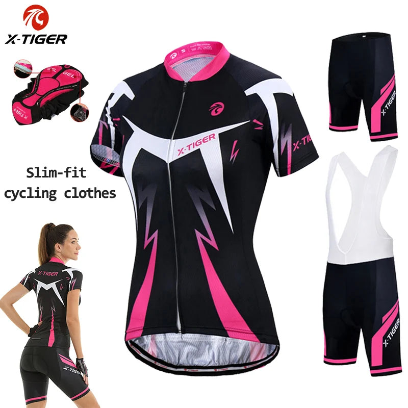 NEW Arrivals S-3XL Plus Size 3 Colors/Patterns X-Tiger Women's Cycling Jersey Set Summer Anti-UV Cycling Bicycle Clothing Quick-Dry Mountain Female Bike Clothes Cycling Set