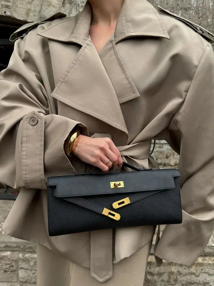 2 Colors UK Size Solid Lace Up Trench Coat Women Fashion Full Sleeve Waist Cinching Short Windbreak New Autumn Office Commute Outwear