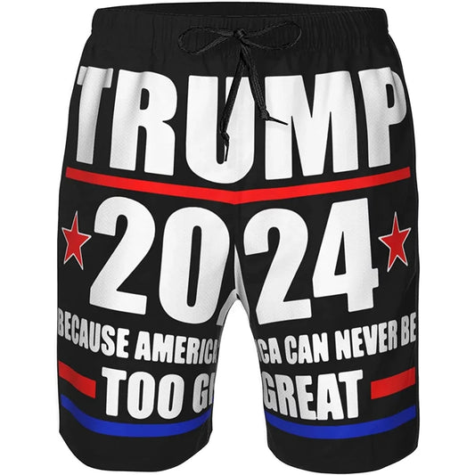 Men's Trump 2024 Shorts Pants Men Hawaiian Quick Dry Beach Shorts Swim Trunks Beachwear Bermuda Surf Swimsuit Cool Board Shorts