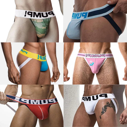 6PCS New Arrival Cotton Soft Gay Men Sexy Underwear Thong Men Jockstrap Print Men's lingerie Mens Thongs And G strings Gift