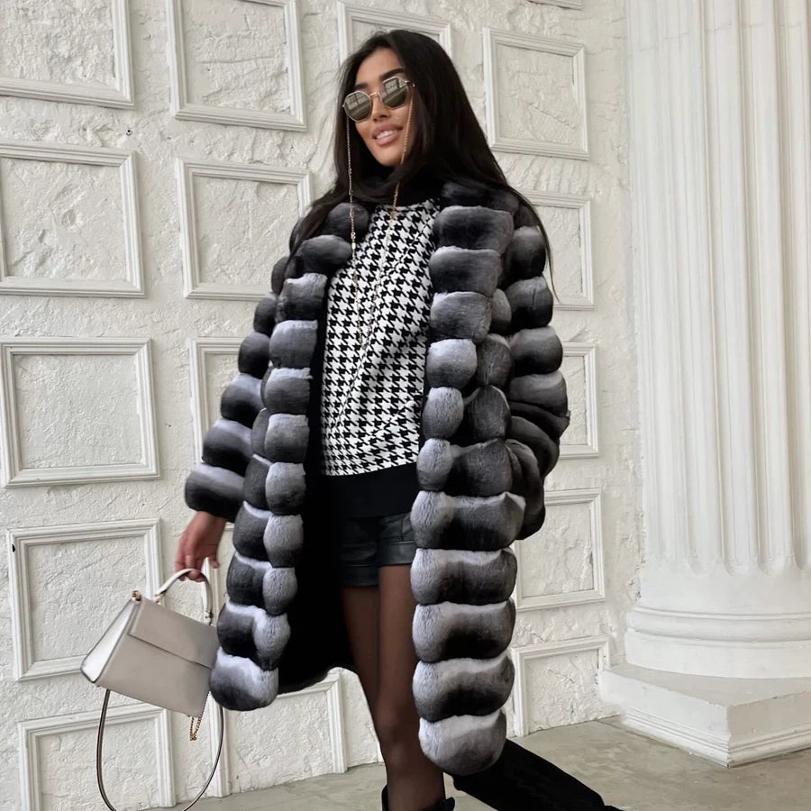 NEW Arrivals UK S-4XL Size 3 Colors Women Luxury Chinchilla Natural Rex Rabbit Fur Coat With Fur Collar Warm Winter Jacket Women Warm Chinchilla Fur Jacket Real Fur Coat