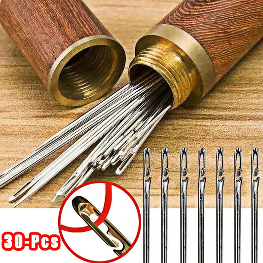 30 PCS Set + Case  Blind Sewing Needle Elderly Stainless Steel Quick Automatic Self-Threading Needle Stitching Pins DIY Punch Needle Threader Sewing Accessories