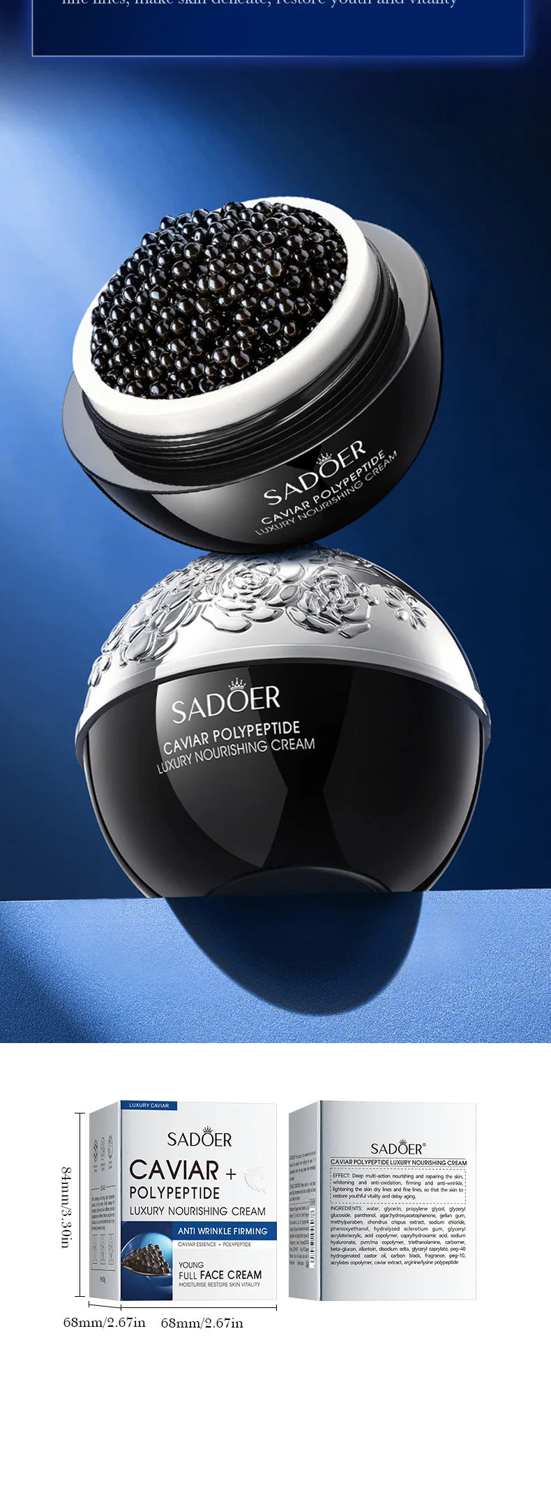 3 PCS Set Instant Remove Wrinkle Caviar Cream  Improve Retinol Face Anti-Aging Firming Lifting Fade Fine Lines Skin Moisturize Brighten Skin Women Skin Care Supplies Korean Products