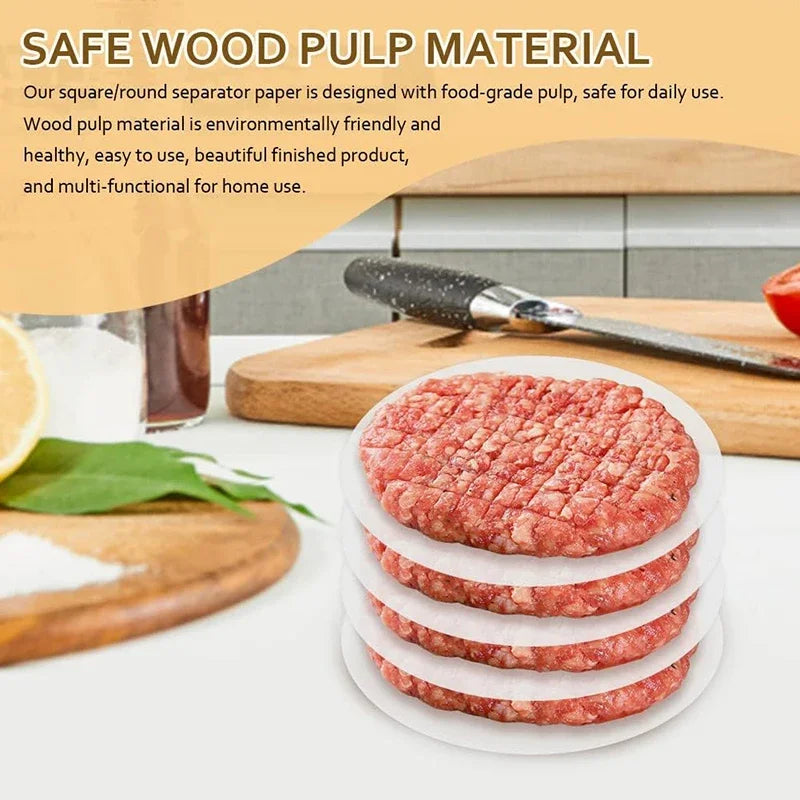 100 PCS Set 10/11/12cm  Round Hamburger Patty Paper Food Grade Non-Stick Baking PPaper For Burger Pressed Patties, Baking Cake Liner Cooking Tools Set