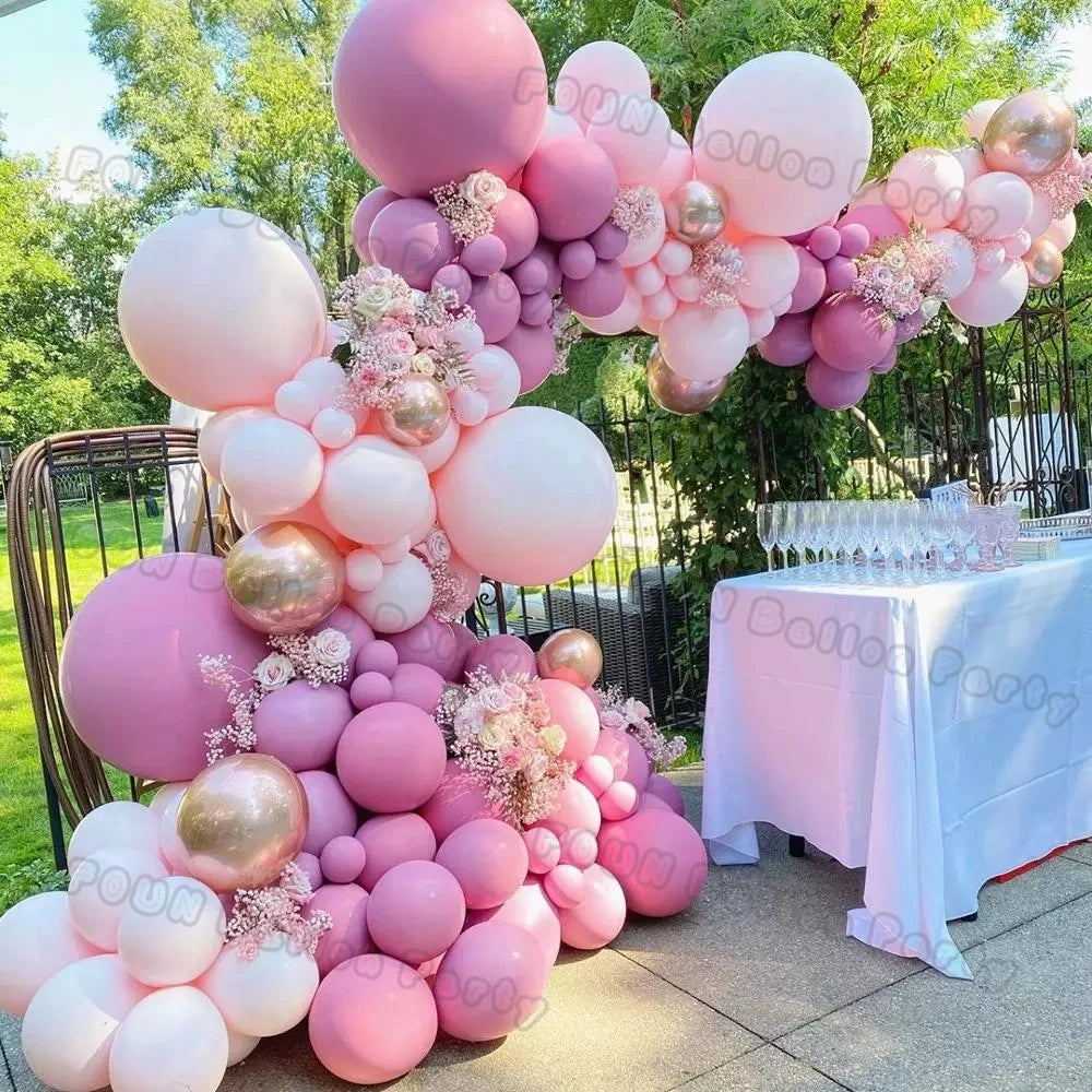 Pink Theme Star Balloons Garland Arch Kit Boy And Girl Birthday Party Baby Shower Decoration Pink Balloon Wedding Party Supplies