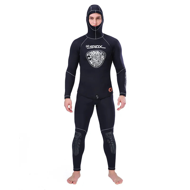 5MM Neoprene Top Quality Professional Hooded Wetsuit Men Tops Pants Diving Scuba Suit Equipment Underwater Snorkeling Fishing Spearfishing Kitesurf Swimwear Wetsuit Water Sports Apparel Suit