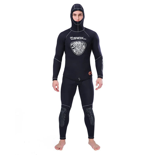 5MM Neoprene Top Quality Professional Hooded Wetsuit Men Tops Pants Diving Scuba Suit Equipment Underwater Snorkeling Fishing Spearfishing Kitesurf Swimwear Wetsuit Water Sports Apparel Suit