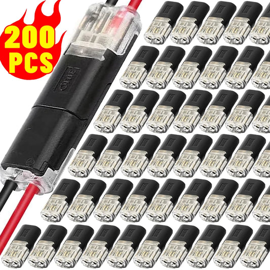 200 PCS Set Double Wire Plug-in Connectors with Locking Buckle Car Home Office Computer Wire 2 Way Terminal Block Waterproof Quick Connector Cable Clamps Snap Electrical Accessory Sets