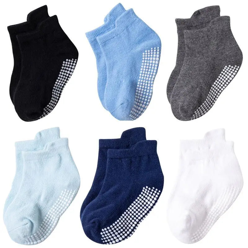 NEW 0-7Y 6 Pairs Set Lot Spring Autumn Newborn Kids Anti-Slip Cotton Socks Solid Color Soft Breathable Cotton Baby's Boat Socks Boys Girls Trampoline Socks