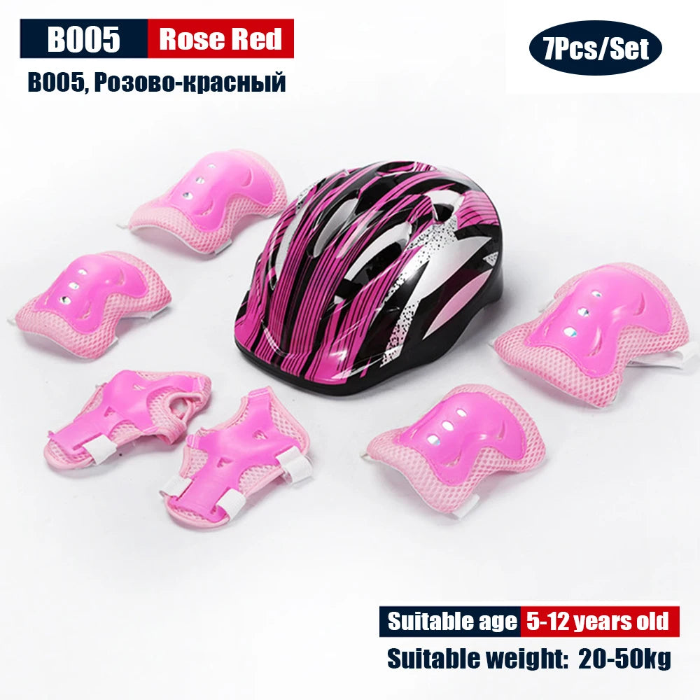 NEW SET Children Kids Adjustable Helmet Protective Gear Set Sports Knee Elbow Wrist Pads for Children Boys Girls Bike Skateboard Scooter Roller Outdoor Sports Supplies
