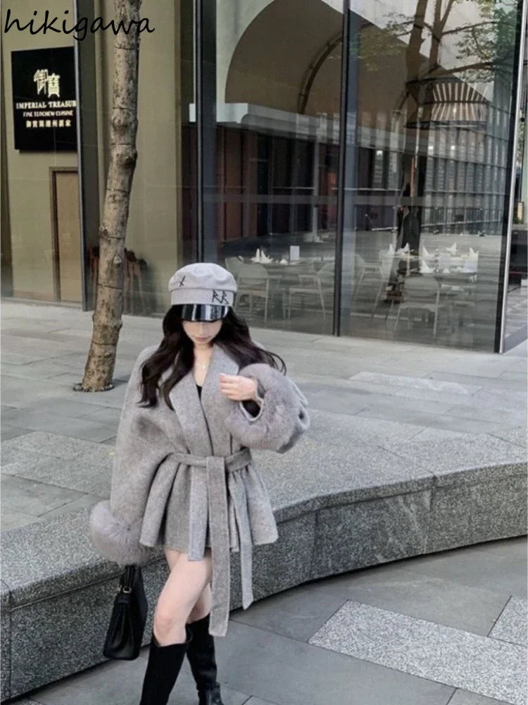 Low-Price Sales are Limited NEW Arrivals Women Patchwork Furry Long Sleeve Bandage Outwear Korean Y2K Clothes Solid Color Jackets Snow Winter Outwear Evening Nightclub Party Coats Ladies Girls Luxury Fashion Clothing Supplies