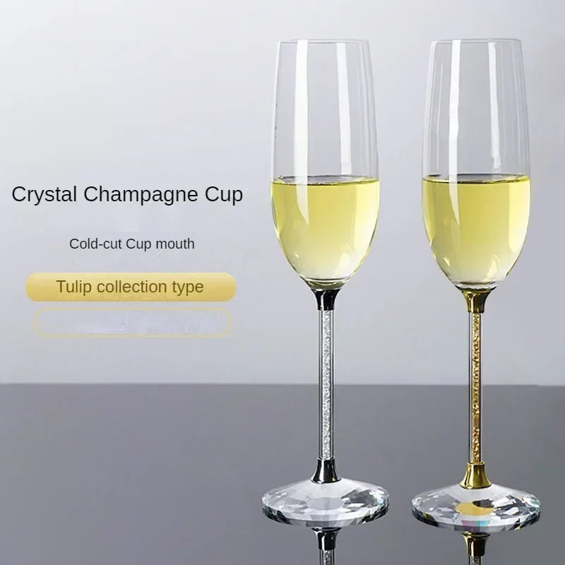 NEW European Diamond Crystal Champagne Cup Set High Beauty Handmade High Foot Cup Bubble Mug Household Wine Set Couple Pair Cups Wedding Evening Party Business Dinner Home Restaurants Barware Accessories