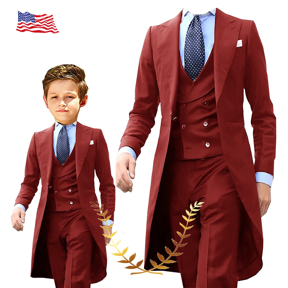 NEW Arrivals 3PCS Set Boys(3-16Yrs Old) Men S-5XL PLUS SIZE 5 Colors Formal Blazer Tuxedos Suit Wedding Evening Party Tuxedo Child Jacket Pants Vest Men Costume Groom’s Suit Luxury Fashion Apparel Supplies